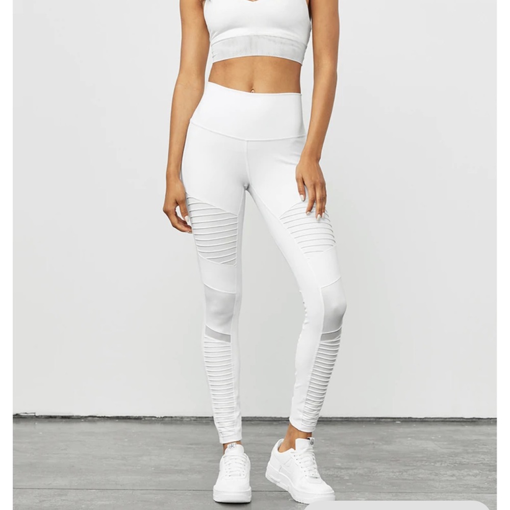 White high waisted alo moto leggings